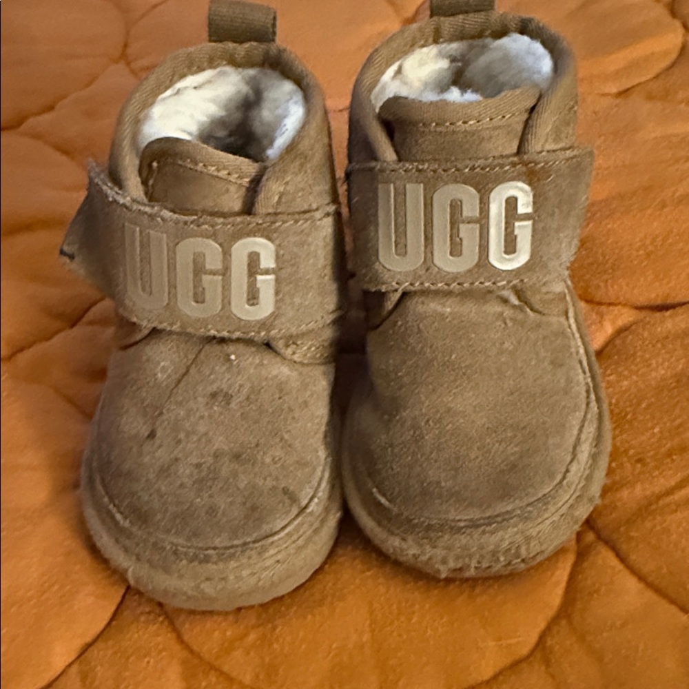UGG Tan Kids Boots with Velcro Strap